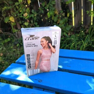 Women's L crane sports bra pink sparkle cheetah print longline cute form fitting